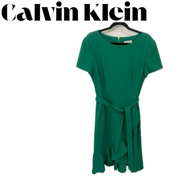Calvin Klein Short Sleeve Ruffle Hem Wrap Style Dress - Picture 1 of 6